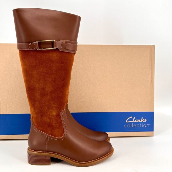 Clarks Shoes - Clarks Women's Collection Maye Carly Tall Riding  Boots Size 7.5 M - Tan Leather